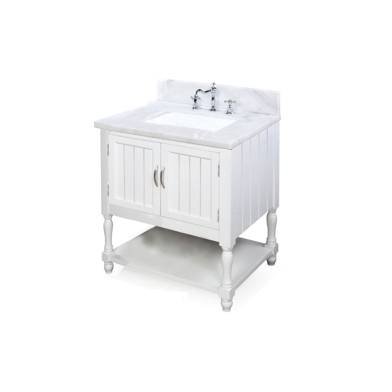 Marble Bathroom Vanity Cabinets Solid Wood + MDF 30 Inch With Two Drawers
